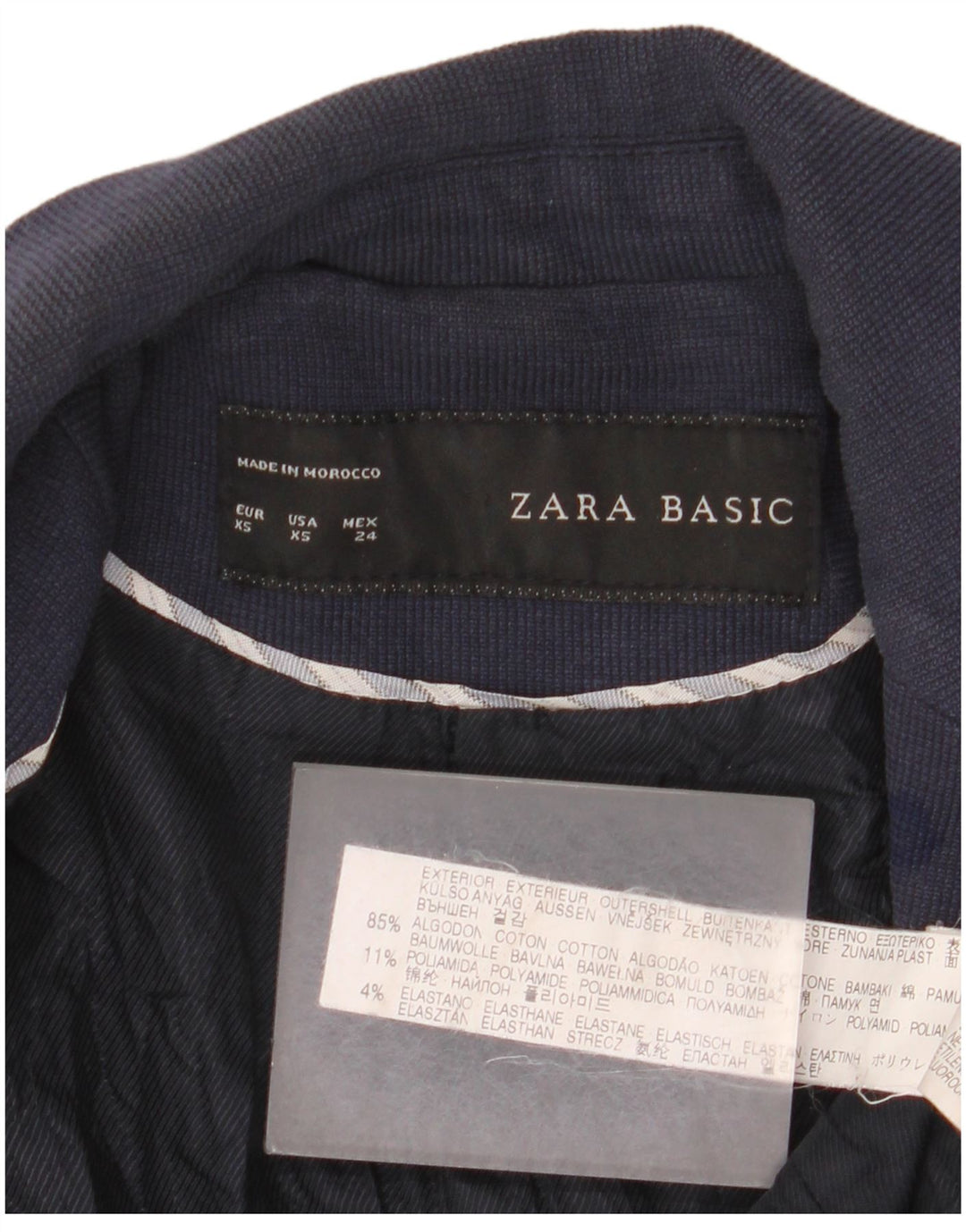 Jaqueta blazer feminina Zara com 1 botão Reino Unido 6 XS azul marinho algodão
