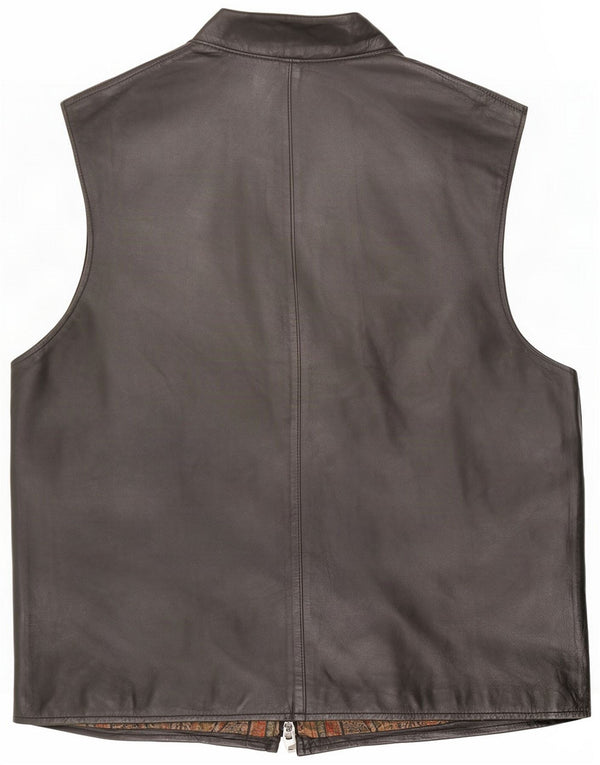 Vintage Mens Leather Utility Gilet UK 38 Médio Preto