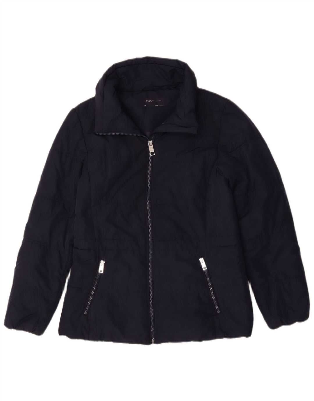 Jaqueta acolchoada feminina Marks & Spencer UK 10 poliéster azul marinho pequeno