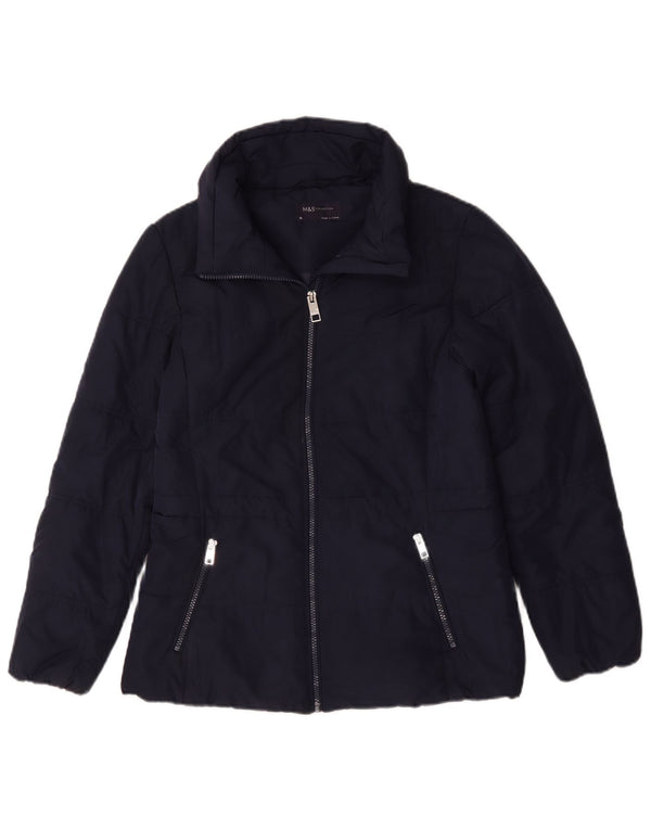 Jaqueta acolchoada feminina Marks & Spencer UK 10 poliéster azul marinho pequeno