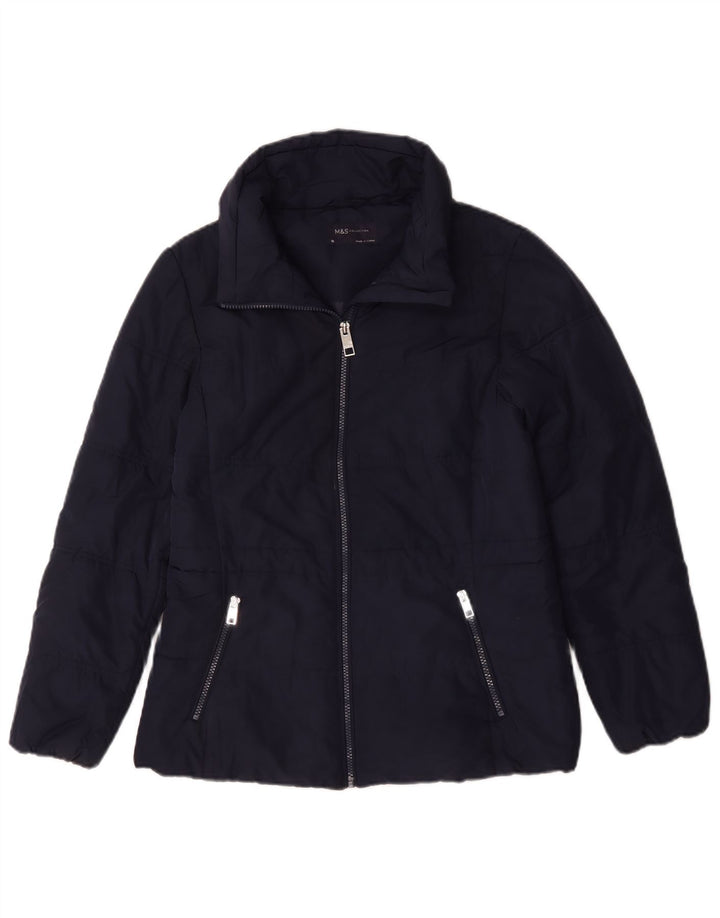 Jaqueta acolchoada feminina Marks & Spencer UK 10 poliéster azul marinho pequeno
