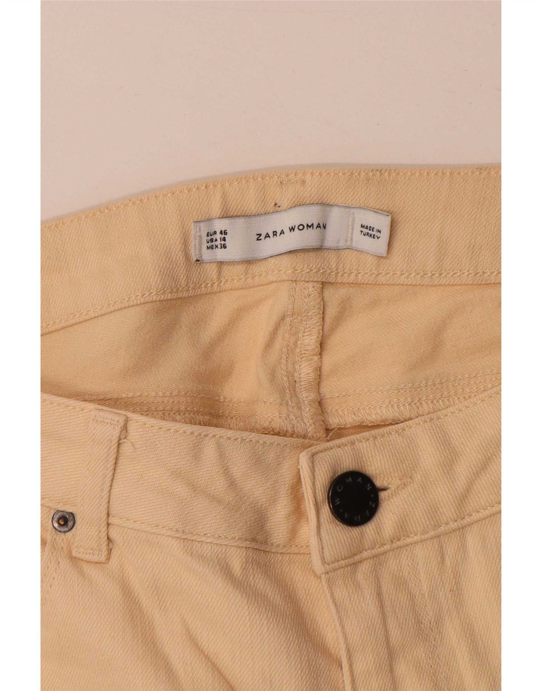 Calça jeans feminina Zara Bootcut EU 46 2XL W36 L31 algodão bege