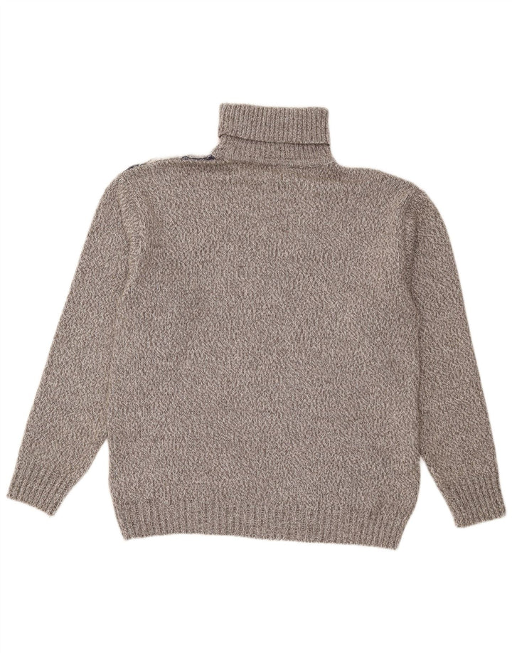 Suéter vintage masculino com gola redonda e lã listrada cinza grande
