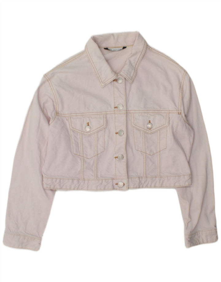 Jaqueta jeans feminina Zara UK 16 grande algodão rosa