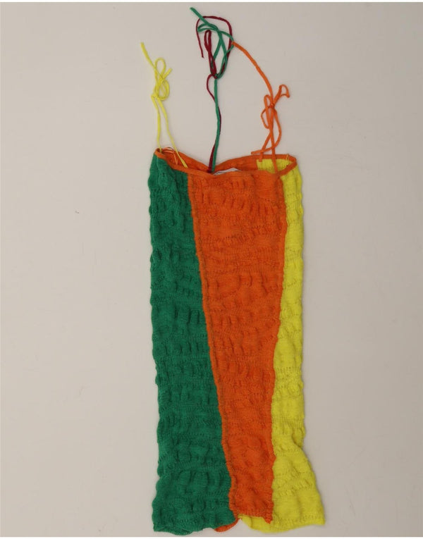 Vestido de verão feminino de malha Zara UK 10 pequeno multicolorido colorblock linho