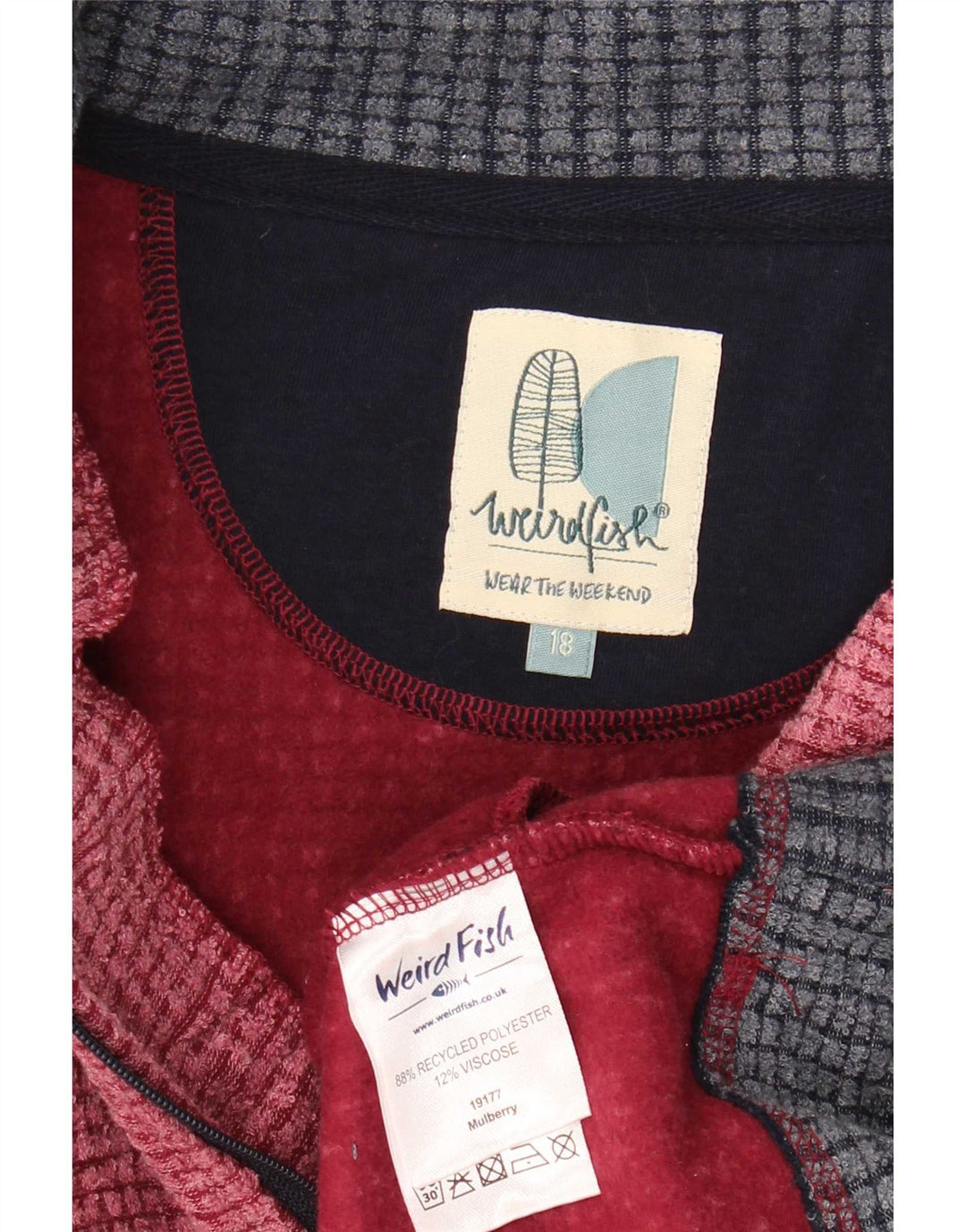 Casaco de lã feminino estranho UK 18 XL poliéster vermelho Colourblock