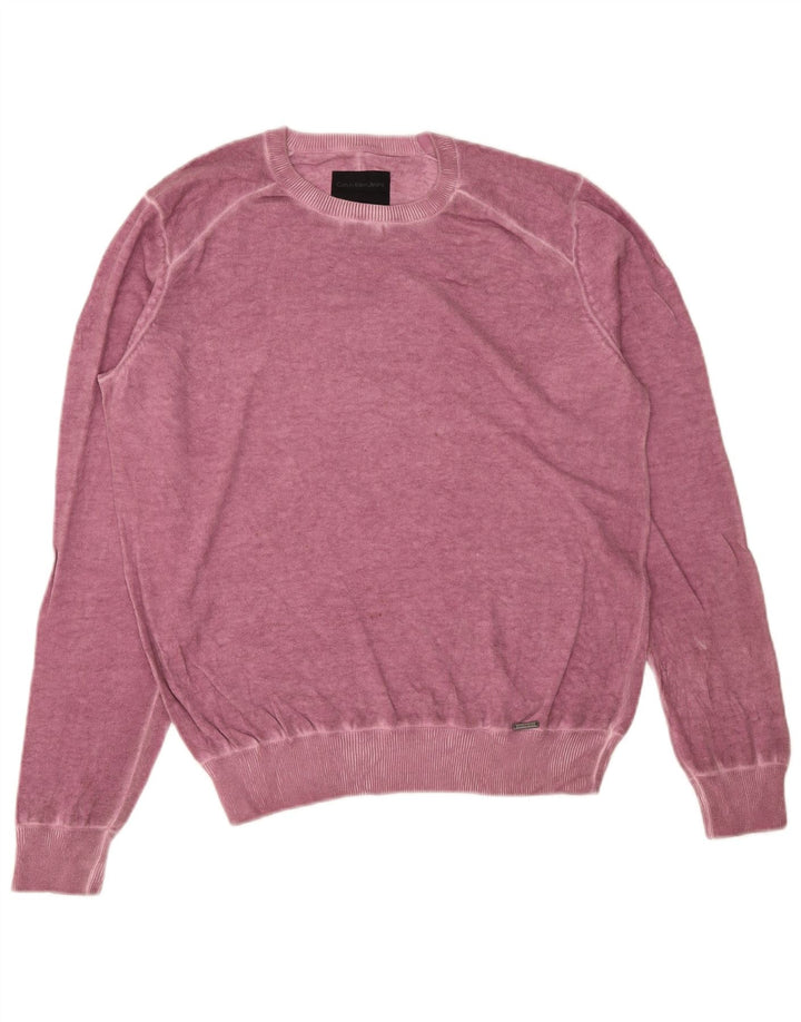 Suéter masculino Calvin Klein Jeans com gola redonda e algodão rosa médio