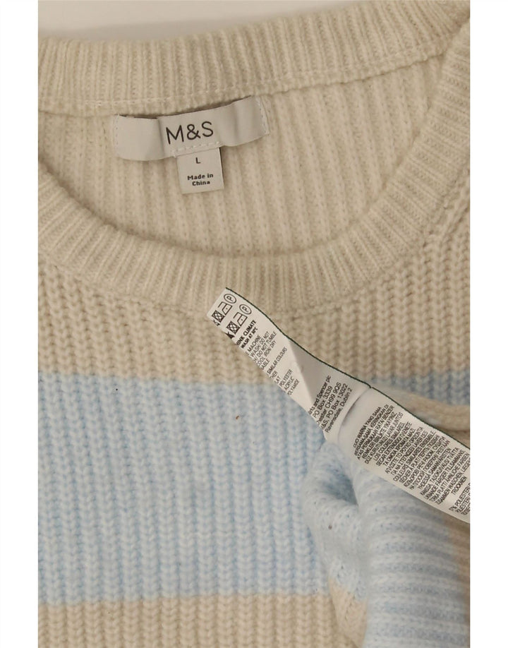 Suéter feminino Marks & Spencer com gola redonda UK 14 listrado bege médio