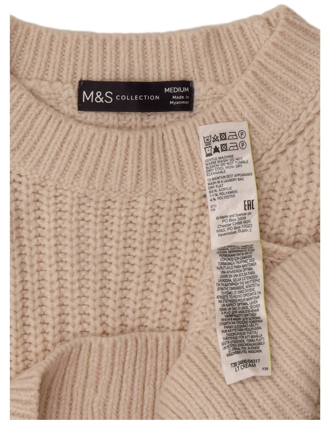 Suéter feminino Marks & Spencer com gola redonda UK 14 médio off white