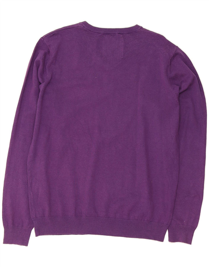 JACK & JONES Mens Premium V-Neck Jumper Sweater Large Purple Acrylic Vintage Jack & Jones and Second-Hand Jack & Jones from Messina Hembry 