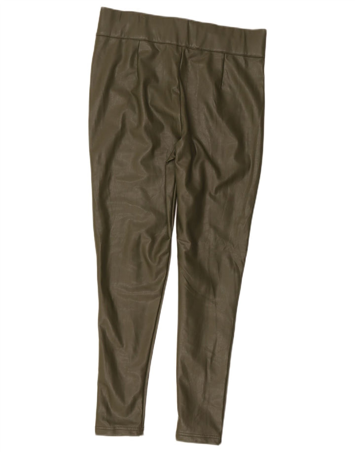 Leggings femininas de couro sintético Marks & Spencer Reino Unido 12 poliéster cáqui médio