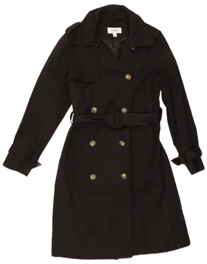 Casaco impermeável feminino Marks & Spencer com peito duplo Reino Unido 10 pequeno preto