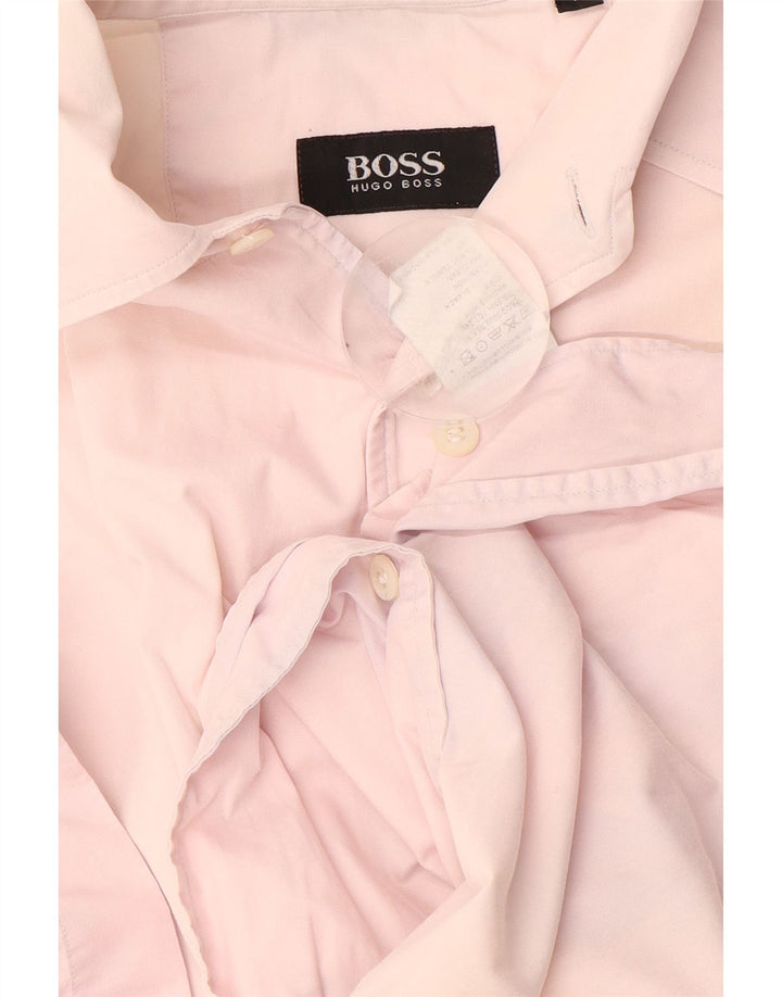 Camisa masculina de manga curta HUGO BOSS algodão rosa médio