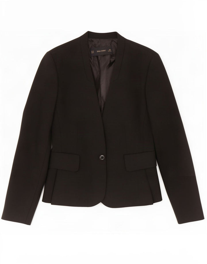 Jaqueta blazer feminina Zara com 1 botão Reino Unido 12 poliéster preto médio
