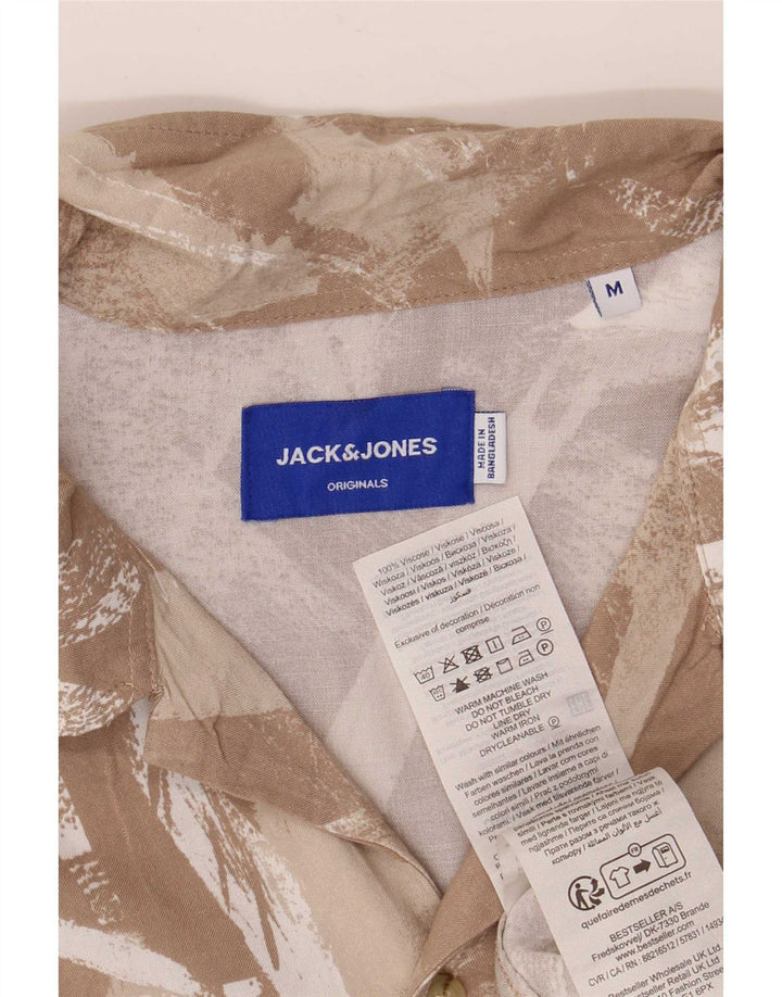 Camisa masculina de manga curta com padrão abstrato Jack & Jones viscose bege médio
