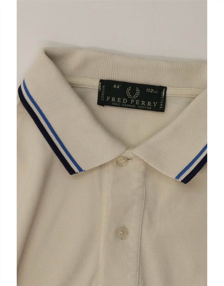 Camisa polo masculina Fred Perry de algodão listrado branco médio