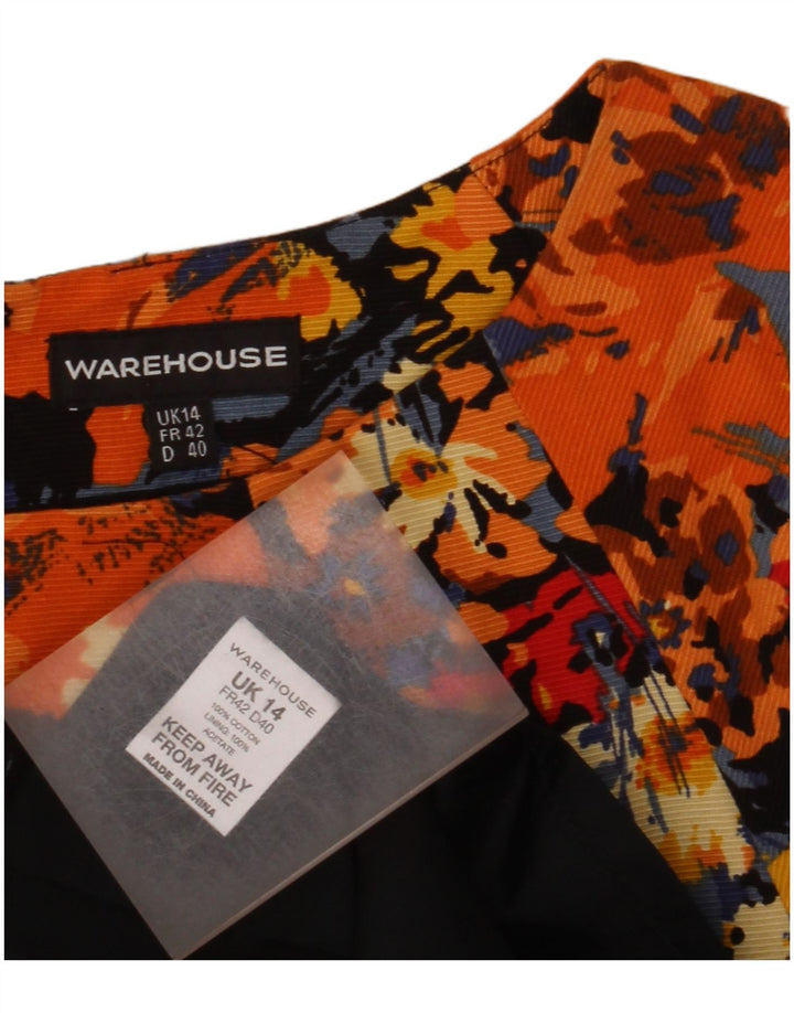 Warehouse Vestido feminino turno Reino Unido 14 médio algodão floral multicolorido