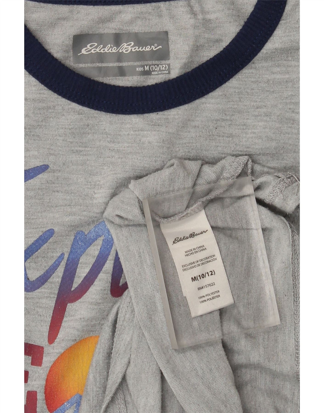 Eddie Bauer Boys Graphic Top manga comprida 10-11 anos cinza médio manchado