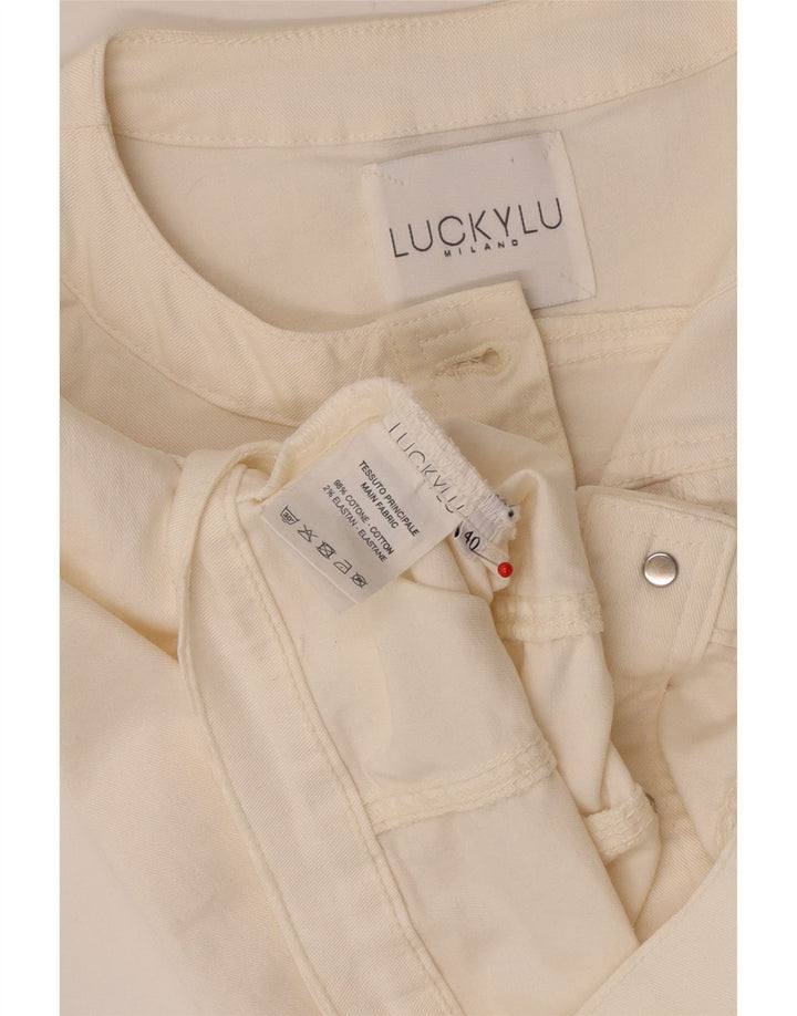 Jaqueta jeans feminina vintage manga 3/4 IT 40 algodão branco pequeno