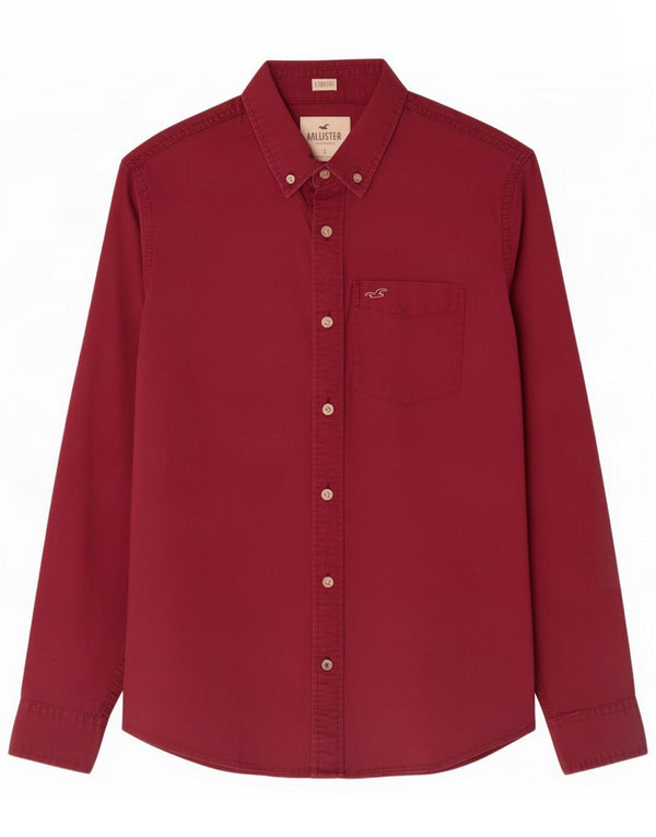 Camisa masculina Hollister pequena algodão Borgonha