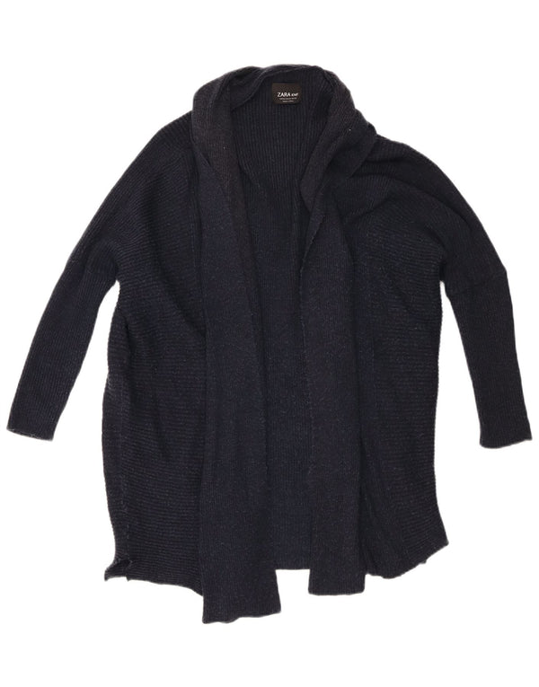 Zara Suéter cardigã feminino aberto manga 3/4 Reino Unido 14 médio azul marinho manchado