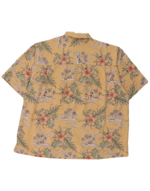Camisa masculina vintage de manga curta 2XL rayon floral amarelo