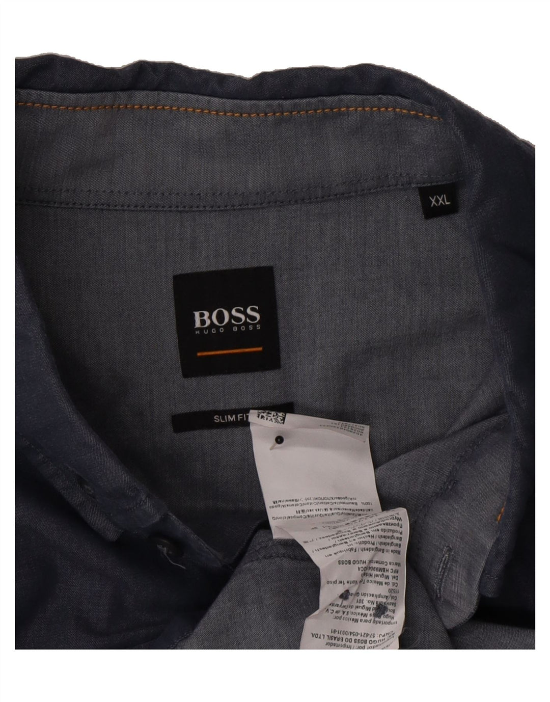 HUGO BOSS Mens Slim Fit Shirt 2XL Blue Cotton Vintage Hugo Boss and Second-Hand Hugo Boss from Messina Hembry 