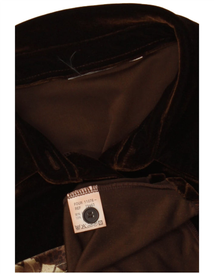 Blusa feminina VINTAGE de veludo sem mangas Reino Unido 12 marrom médio floral