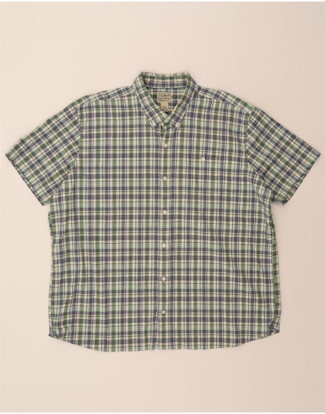 L.L.BEAN Camisa masculina de manga curta com ajuste tradicional 2XL algodão xadrez verde