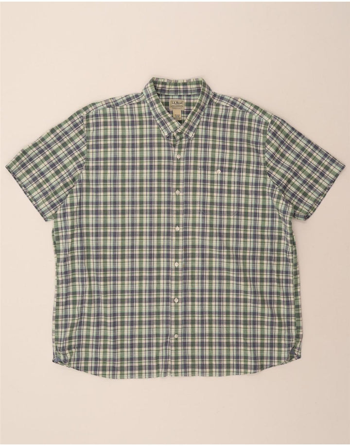 L.L.BEAN Camisa masculina de manga curta com ajuste tradicional 2XL algodão xadrez verde