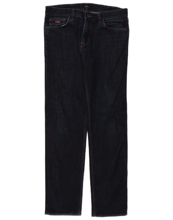 Hugo Boss Mens Straight Jeans W32 L32 Azul Marinho Algodão