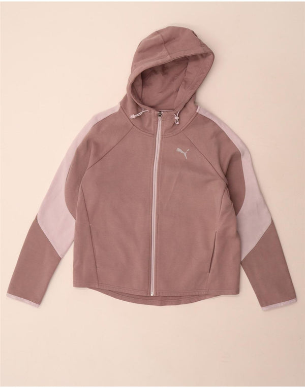 Suéter feminino Puma com capuz e zíper Reino Unido 14 algodão colorblock roxo médio