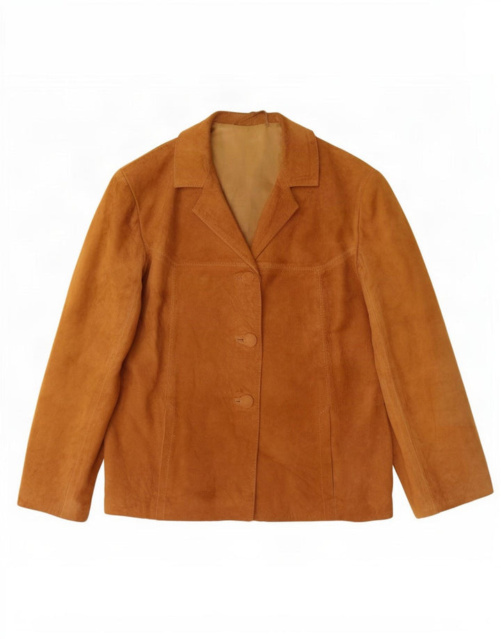 Jaqueta blazer feminina vintage de camurça com 3 botões Reino Unido 14 bege médio