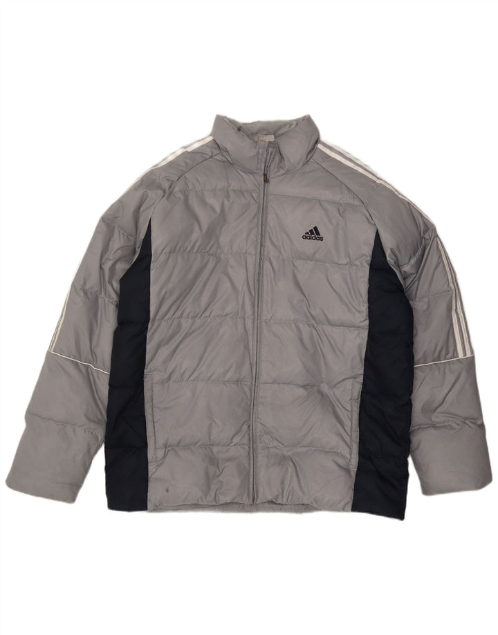 Jaqueta acolchoada masculina Adidas Three Stripes UK 40 grande bloco cinza