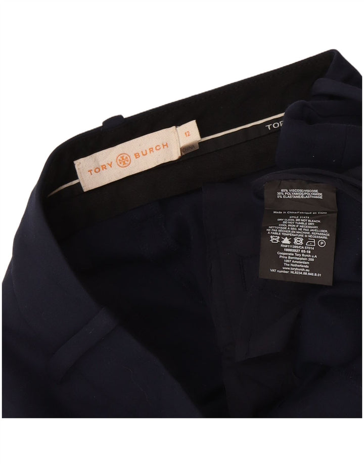 Calça chino feminina Tory Burch US 12 grande W30 L27 azul marinho viscose