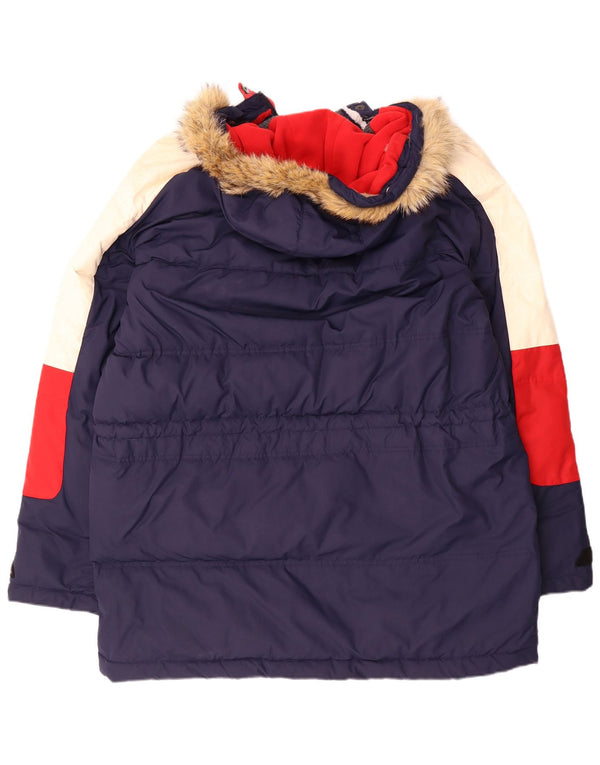 Casaco acolchoado com capuz masculino Tommy Hilfiger Reino Unido 42 XL azul colorblock poliéster