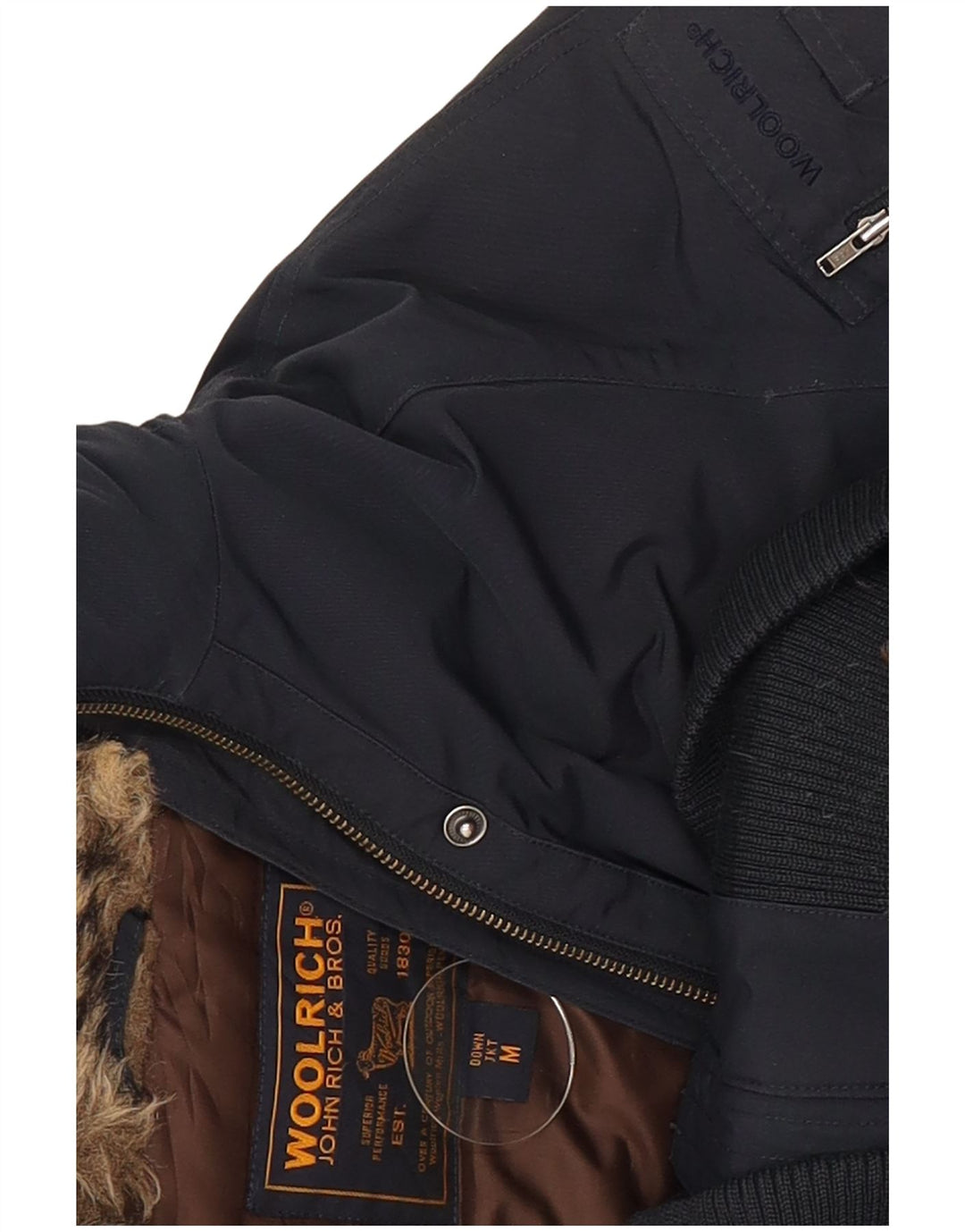 Jaqueta feminina acolchoada com capuz Woolrich Reino Unido 12 algodão azul marinho médio