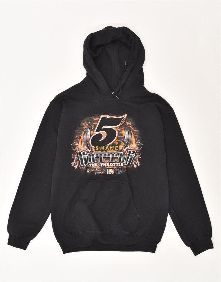 VINTAGE Mens Graphic Hoodie Jumper Small Black Cotton Vintage Vintage and Second-Hand Vintage from Messina Hembry 