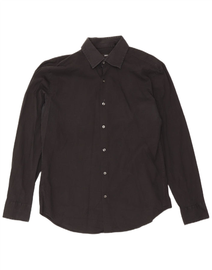 Camisa masculina Hugo Boss Slim Fit tamanho 41 16 grande preta