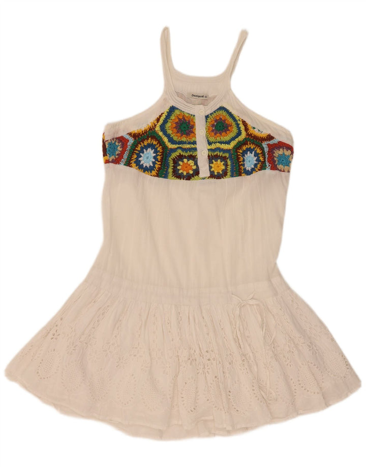 Vestido de verão feminino Desigual EU 42 grande algodão floral branco