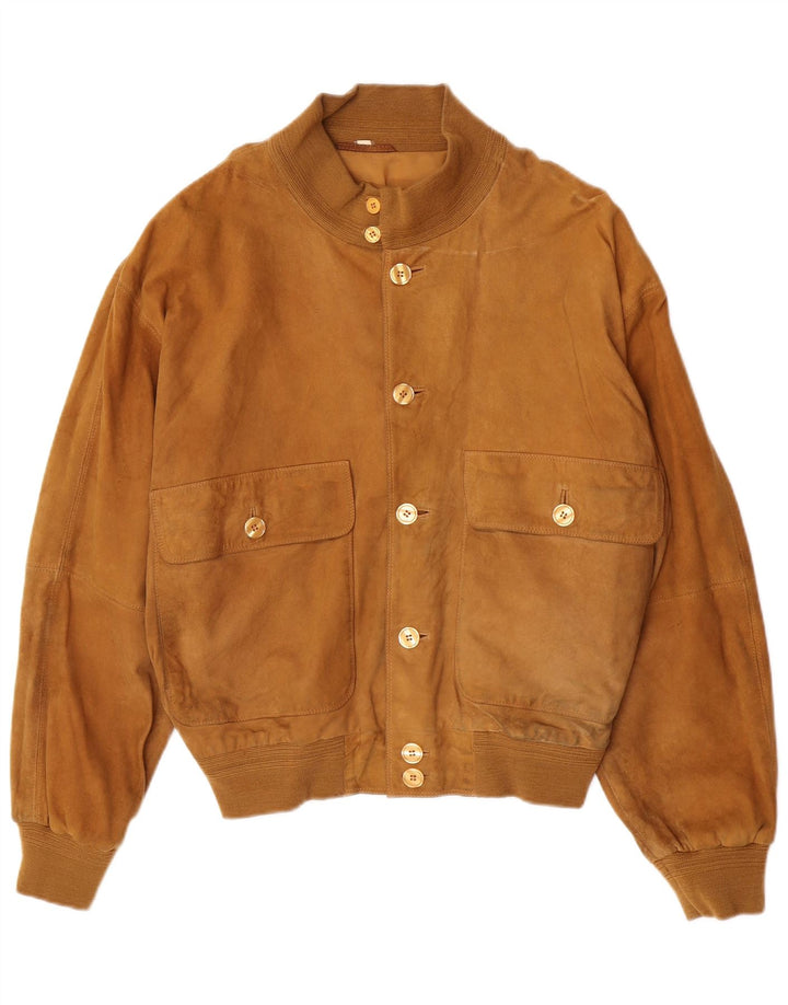 Jaqueta bomber masculina vintage de camurça IT 48 couro marrom médio