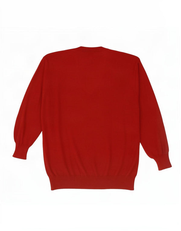 Trussardi Mens V-Neck Jumper Sweater Large Red Merino Wool