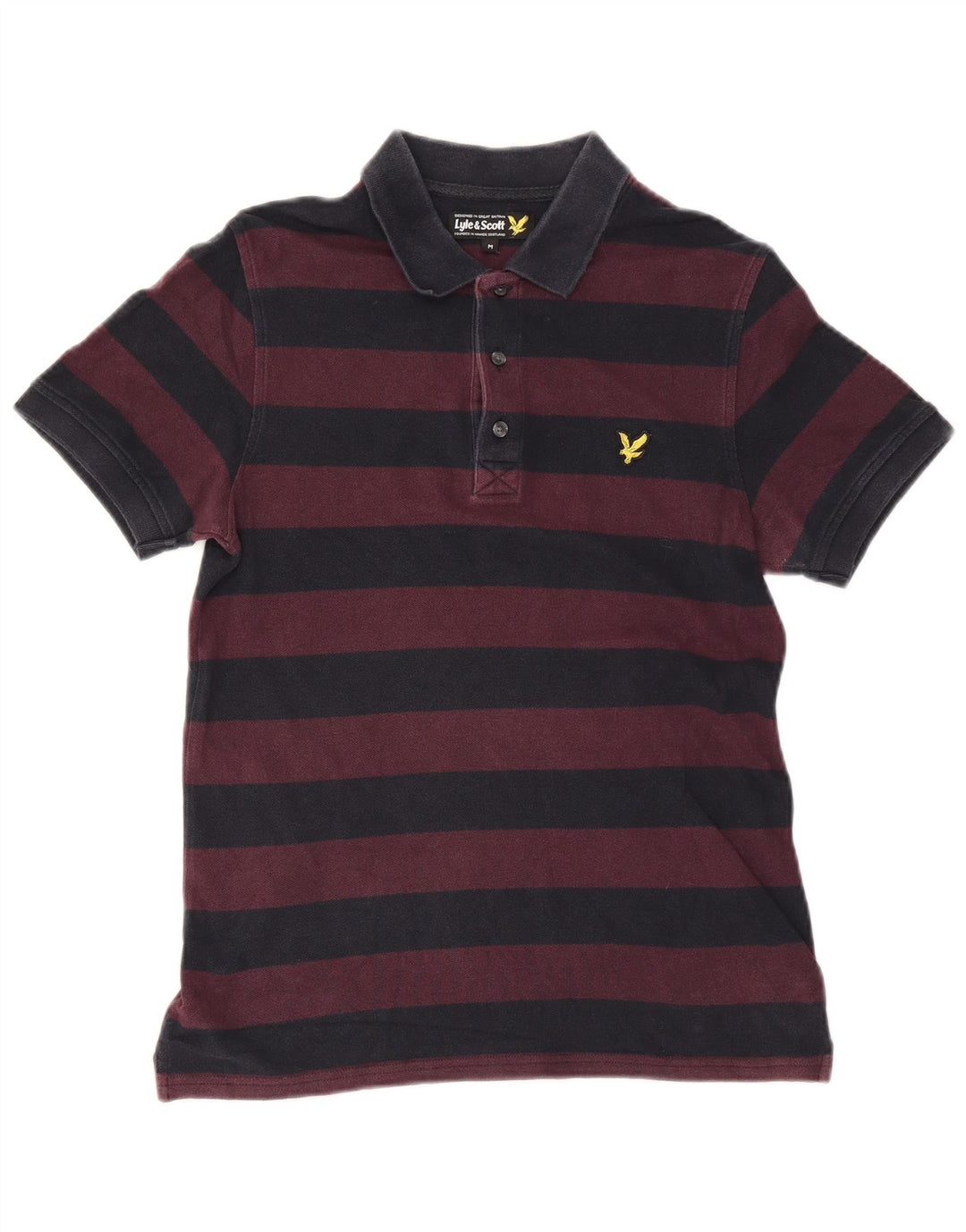 Camisa polo masculina Lyle & Scott de algodão listrado roxo médio
