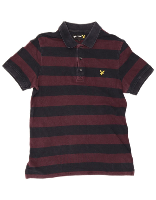 Camisa polo masculina Lyle & Scott de algodão listrado roxo médio