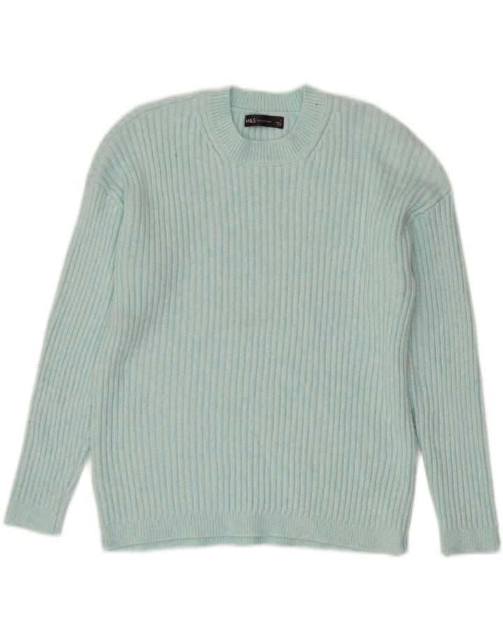 Suéter feminino MARKS & SPENCER com gola redonda, tamanho UK 16, grande, azul, poliéster