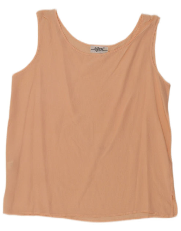Blusa feminina vintage sem mangas UK 12 seda rosa médio