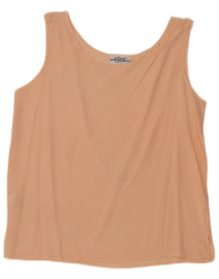 Blusa feminina vintage sem mangas UK 12 seda rosa médio
