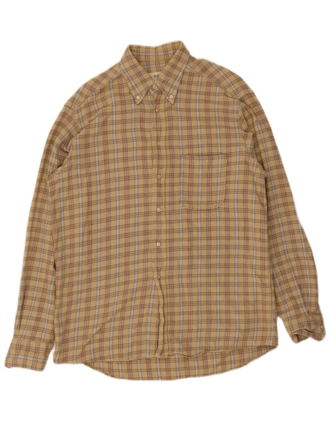 Camisa masculina de flanela Hugo Boss tamanho 41 grande xadrez bege