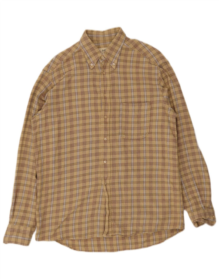 Camisa masculina de flanela Hugo Boss tamanho 41 grande xadrez bege