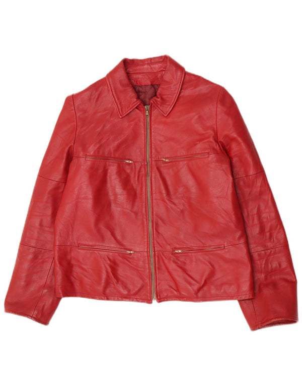 Jaqueta de couro feminina vintage IT 44 couro vermelho médio